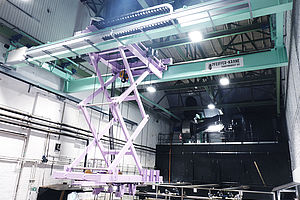 Automatic crane with load guide for a surface treatment system payload 10 t